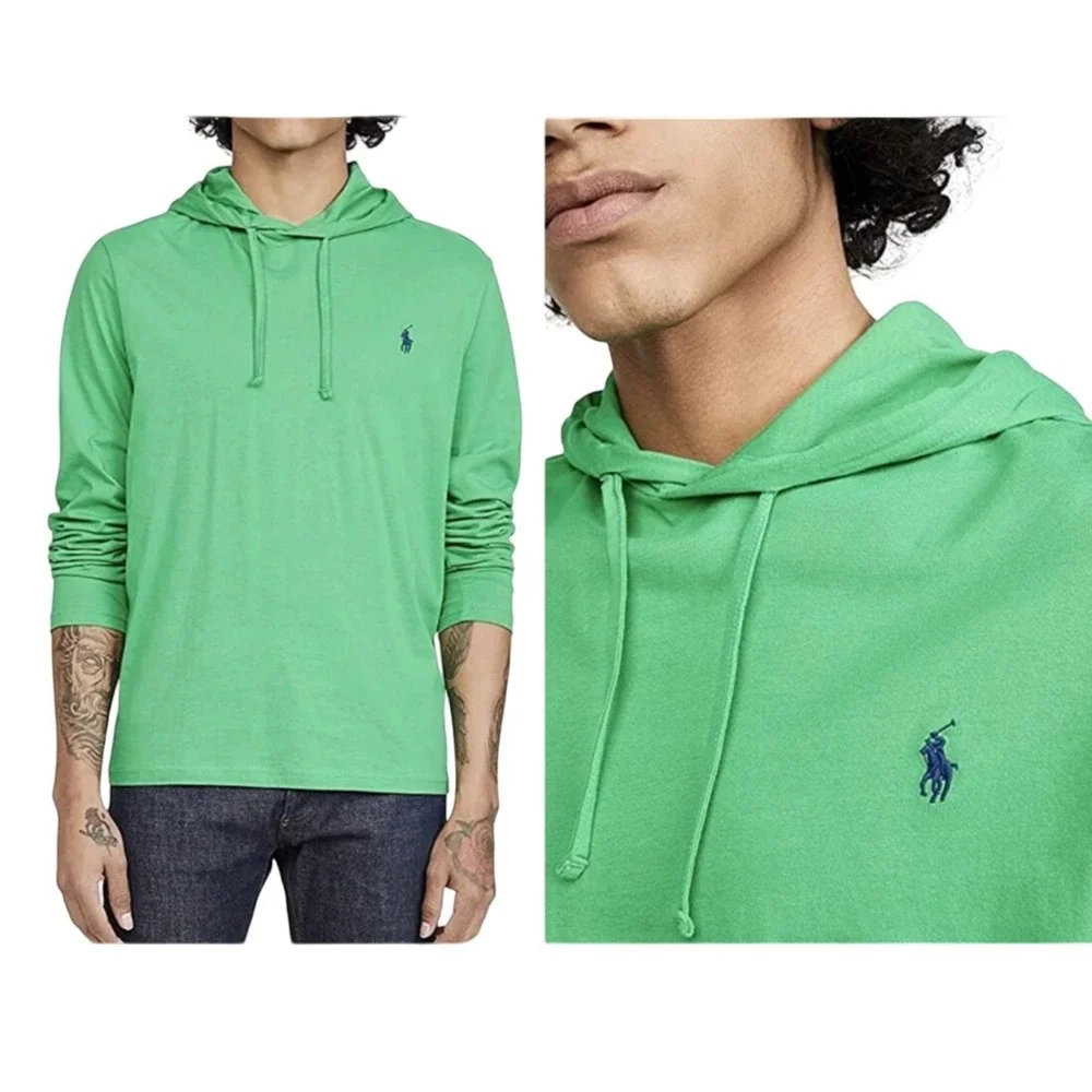 Polo Ralph Lauren Hooded Tee Mens XL Green Long Sleeve Cotton Pony Logo